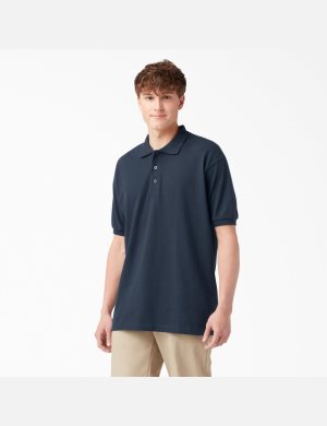 Dickies Adult Size Pique Corta Sleeve Polo Azul Marino | QIXBZP543
