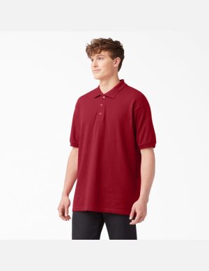 Dickies Adult Size Pique Corta Sleeve Polo Rojos | WFHSXD769