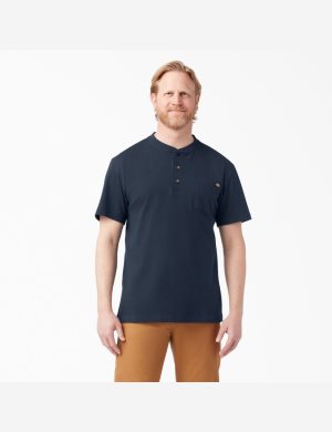 Dickies Corta Sleeve Heavyweight Henley Azul Marino | IVZJSN879