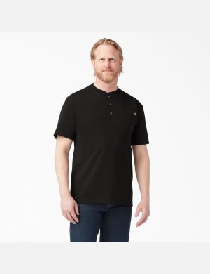 Dickies Corta Sleeve Heavyweight Henley Negros | MKGQJV483