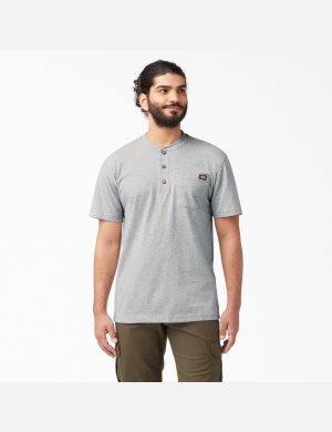 Dickies Corta Sleeve Heavyweight Henley Grises | YPOGDR782
