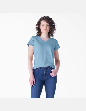 Dickies Corta Sleeve V-Neck Azules | LUSMZC286