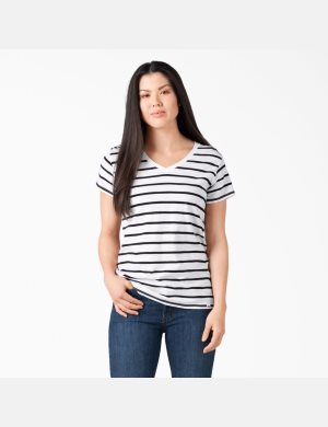 Dickies Corta Sleeve V-Neck Blancos Negros | HOEFTA089