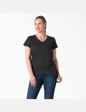 Dickies Corta Sleeve V-Neck Negros | LUIAPJ702