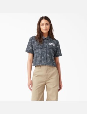 Dickies Cropped Corta Sleeve Trabajo Azul Marino | HBNEVF847