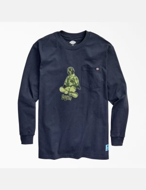 Dickies Estevan Oriol x Green El Triste Long Sleeve Azul Marino | ZTKBQW725