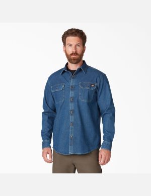 Dickies FLEX Denim Shirt Azules Azules | KHVFJS548