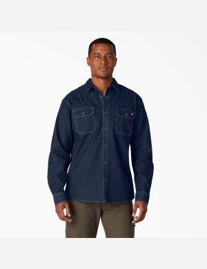 Dickies FLEX Denim Shirt Azules Oscuro Azules | QIBMPK659