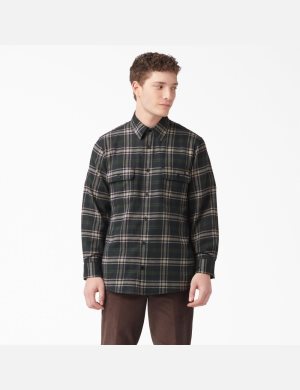 Dickies FLEX Regular Fit Flannel Verdes Negros | MAPWCZ685