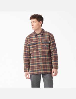Dickies Flannel Acolchado Forro Marrom Verdes Oscuro | ZLFDBQ486