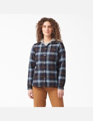 Dickies Flannel Encapuchado Azules Marrom | YAPXVQ263
