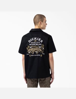 Dickies Fort Lewis Embroidered Corta Sleeve Negros | XSDYKI857