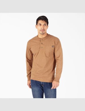 Dickies Heathered Heavyweight Henley T-Shirt Marrom | KAUZPS915