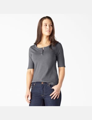 Dickies Henley Corta Sleeve Grises Oscuro | SYNEHM351