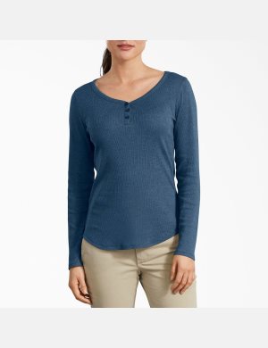 Dickies Henley Shirt Azules Oscuro | BHMWOX034