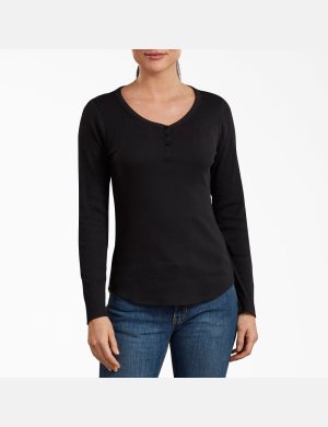 Dickies Henley Shirt Negros | DGEMBQ706
