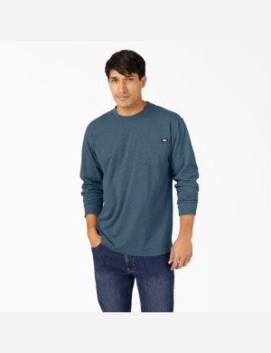 Dickies Long Sleeve Heathered Heavyweight Crew Neck Azules | UHMSNB849