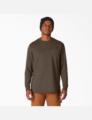 Dickies Long Sleeve Heathered Heavyweight Crew Neck Chocolate | YVCOZN465
