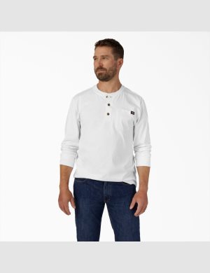 Dickies Long Sleeve Heavyweight Henley Blancos | FOEWQB679