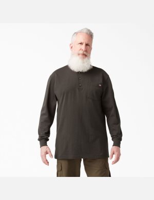 Dickies Long Sleeve Heavyweight Henley Chocolate Marrom | MJWFZX591