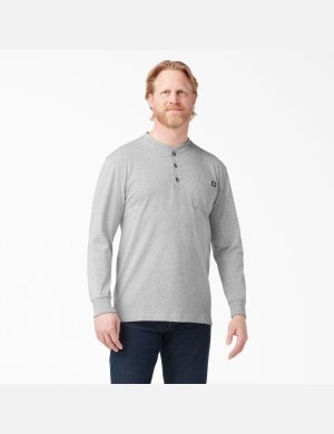 Dickies Long Sleeve Heavyweight Henley Grises | MCGKRD870
