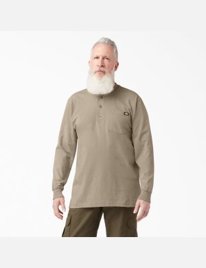Dickies Long Sleeve Heavyweight Henley Marrom | TARNHU765