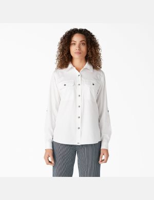 Dickies Long Sleeve Roll-Tab Trabajo Blancos | QGOXKA901