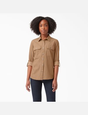 Dickies Long Sleeve Roll-Tab Trabajo Marrom | ZLACFB426