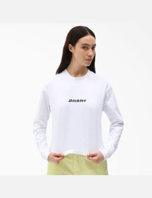 Dickies Long Sleeve Script Logo Blancos | KQZOIX017