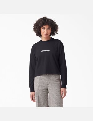 Dickies Long Sleeve Script Logo Negros | LAWVOM507