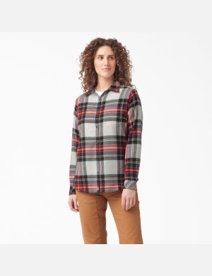 Dickies Plaid Flannel Long Sleeve Naranjas | OJDPNL245