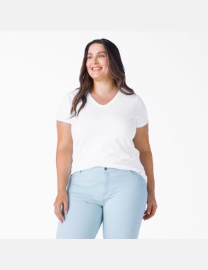 Dickies Plus Corta Sleeve V-Neck Blancos | HTUALR680