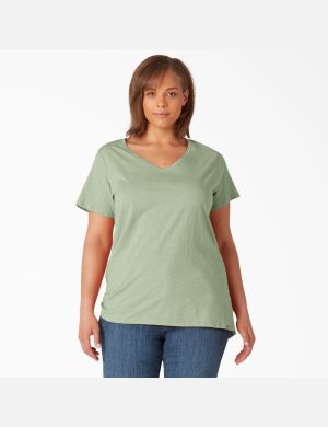 Dickies Plus Corta Sleeve V-Neck Verdes | GHMPED791