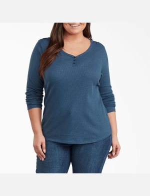 Dickies Plus Henley Shirt Azules Oscuro | VGDCBQ290
