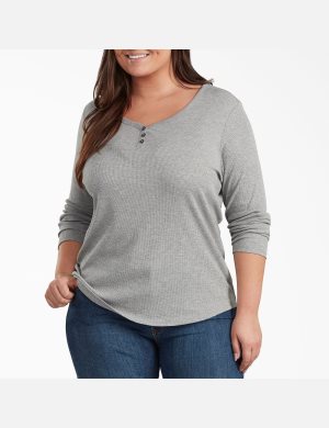 Dickies Plus Henley Shirt Grises Oscuro | AGXJOU894