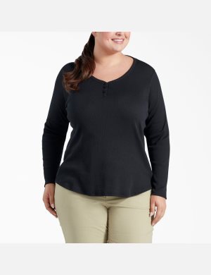 Dickies Plus Henley Shirt Negros | CXYPEH462