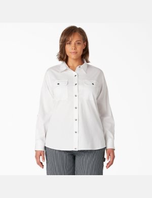 Dickies Plus Long Sleeve Roll-Tab Trabajo Blancos | AJZKGL765