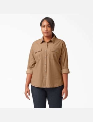Dickies Plus Long Sleeve Roll-Tab Trabajo Marrom | JABYCX643