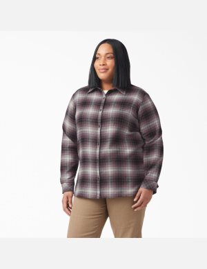 Dickies Plus Size Long Sleeve Plaid Flannel Morados | FEYQNZ540