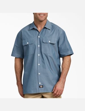 Dickies Relaxed Fit Corta Sleeve Chambray Azules | CGYIZE698