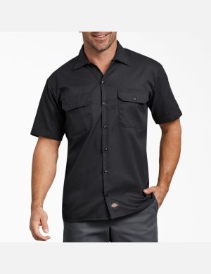 Dickies Relaxed Fit Corta Sleeve Negros | FRBATP367