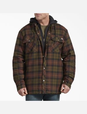 Dickies Relaxed Fit Icon Encapuchado Acolchado Flannel Chocolate Verdes | ILVPHA436