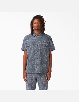 Dickies Twill Button Up Corta Sleeve Azul Marino | HRYCAF943